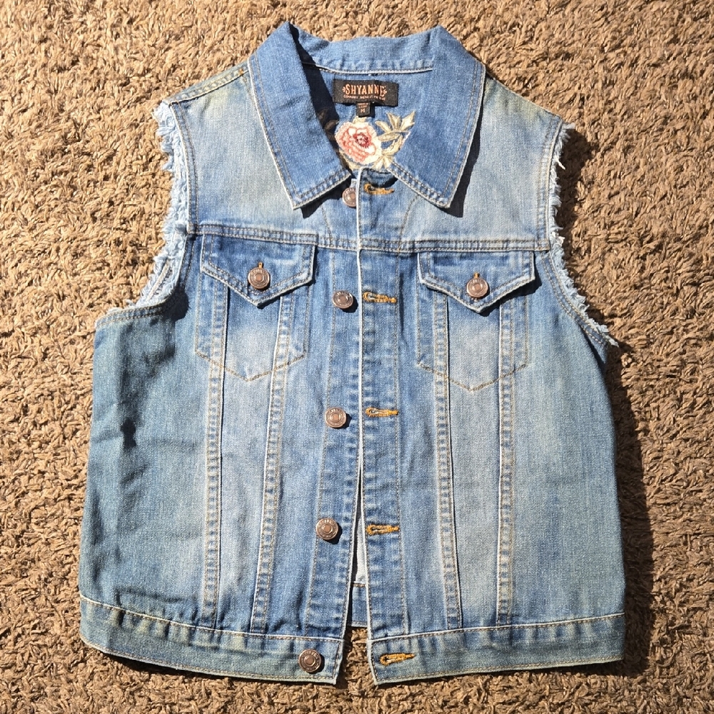 Shyanne Blue Denim Vest with Floral Embroidery